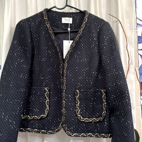 NWT Women’s Savida Navy Blue Alice Braid Tweed Blazer Size Large - Picture 2 of 9